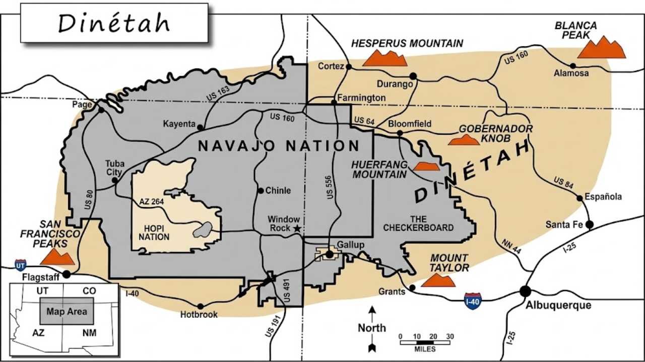 Map of New Mexico territory showing Dinétah homeland during Mexican period 1821 — Navajo Nation history